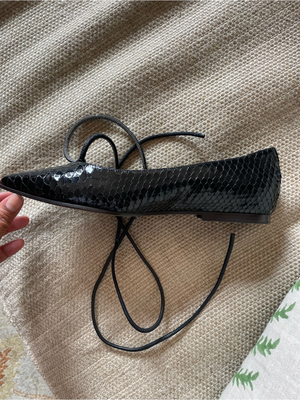 Brunello Cucinelli Black Pointed Patent Leather Ballet Flats